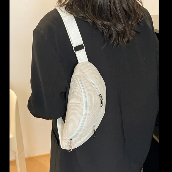 💙 Women’s Corduroy Diagonal Zip Closure Pockets Adjustable Strap Fanny Pack - Picture 3 of 7